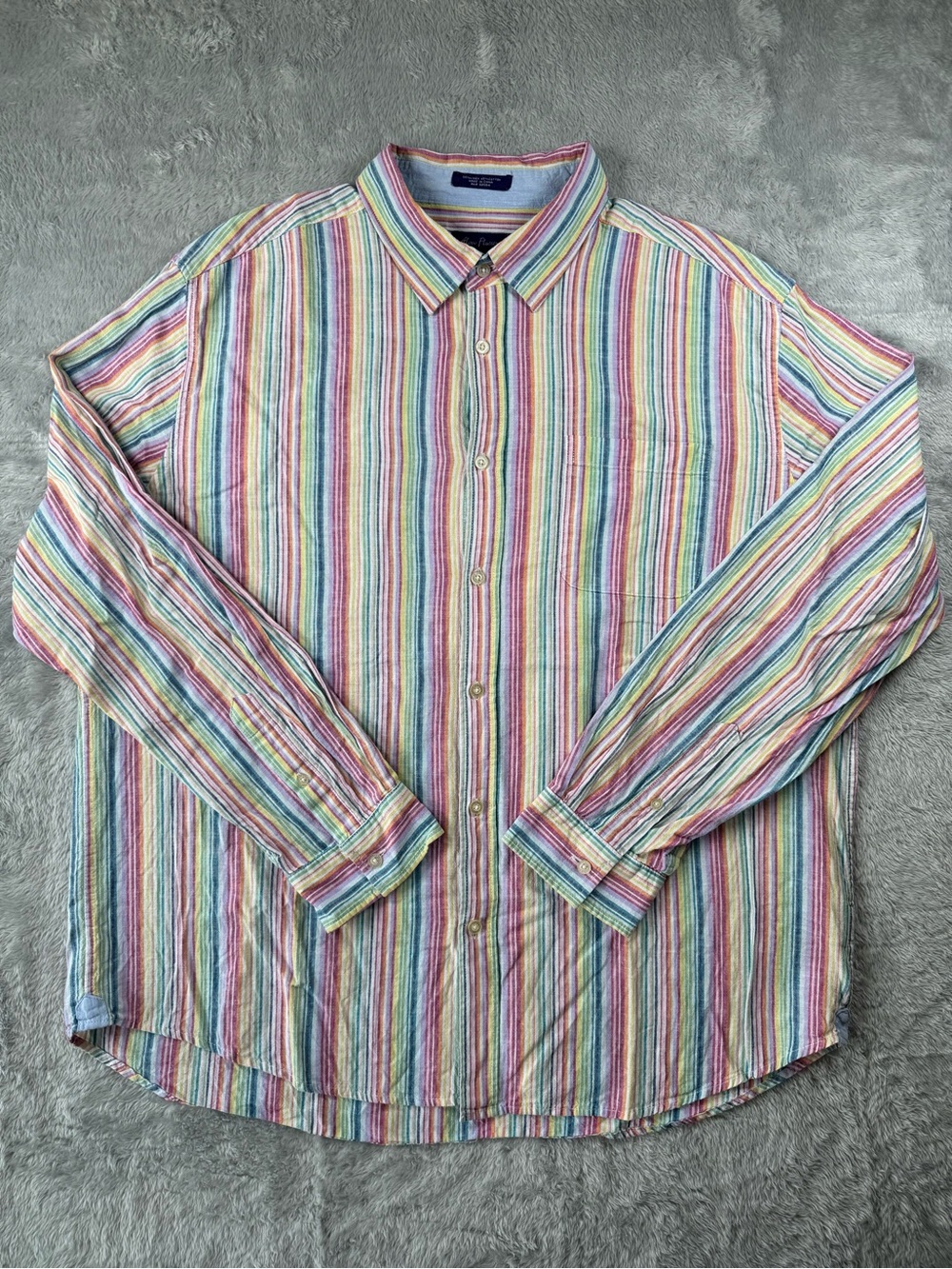 Alan Flusser Linen Cotton Multicolor Striped Button Up Shirt XXL